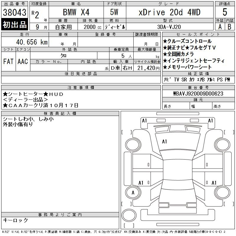 Аукционный лист BMW X4 2020