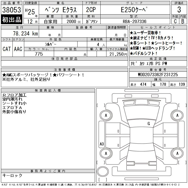 Аукционный лист MERCEDES BENZ E CLASS 2013