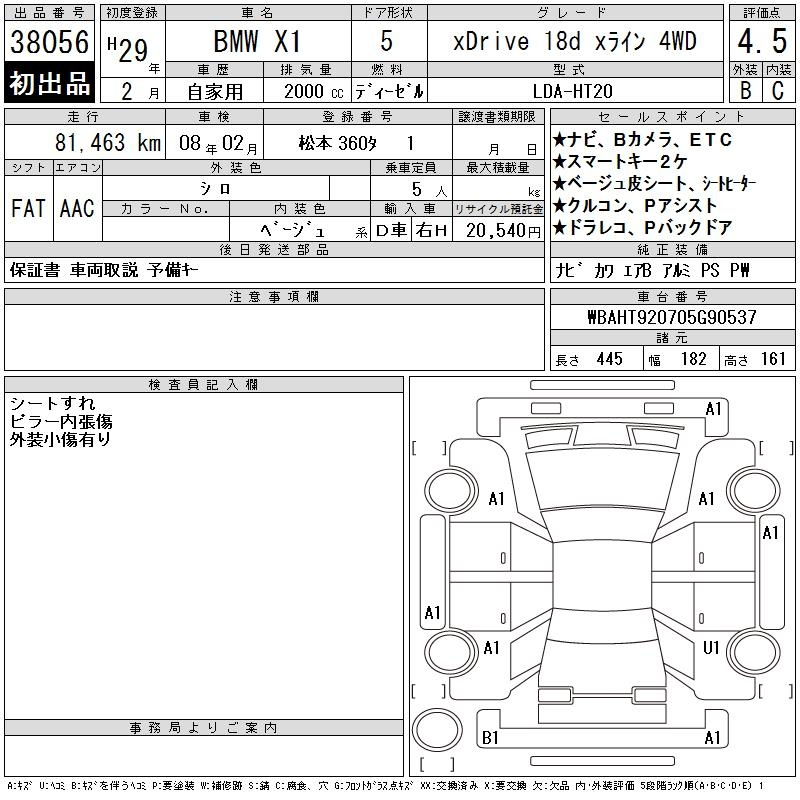 Аукционный лист BMW X1 2017