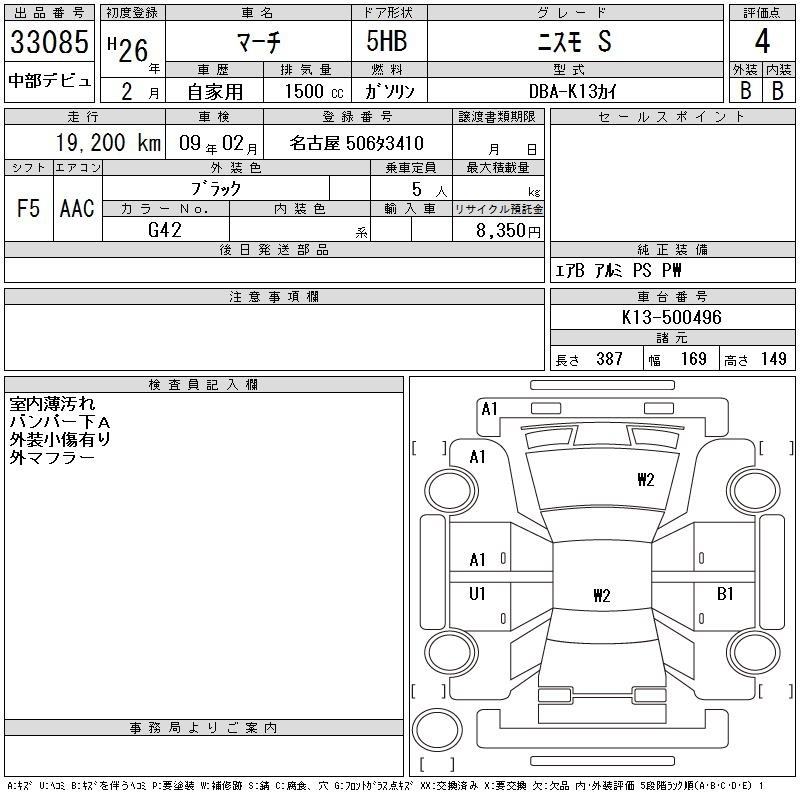 Аукционный лист NISSAN MARCH 2014
