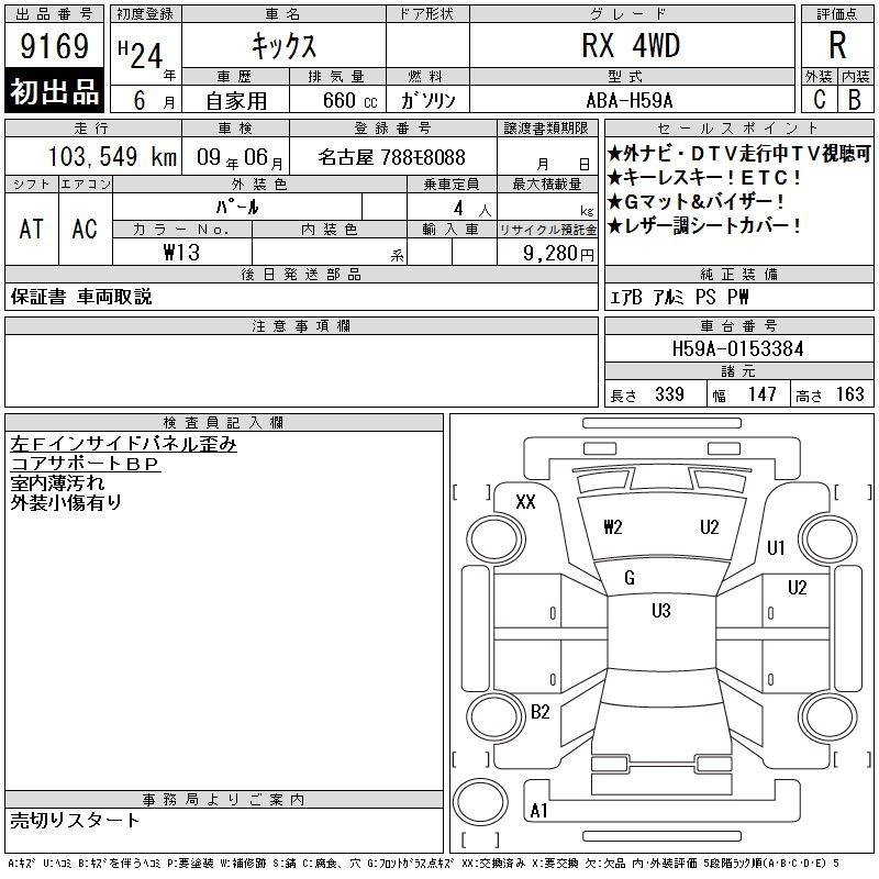 Аукционный лист NISSAN KIX 2012