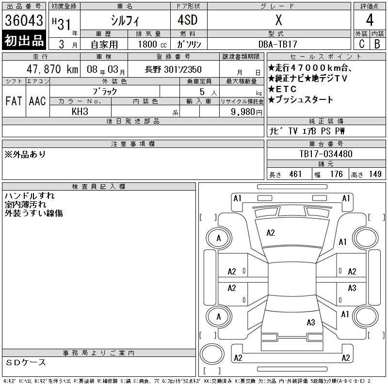 Аукционный лист NISSAN SYLPHY 2019
