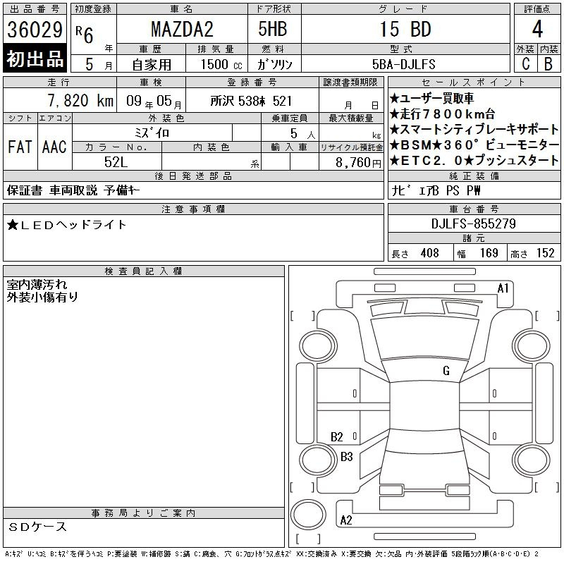 Аукционный лист MAZDA MAZDA2 2024