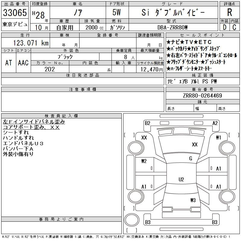 Аукционный лист TOYOTA NOAH 2016