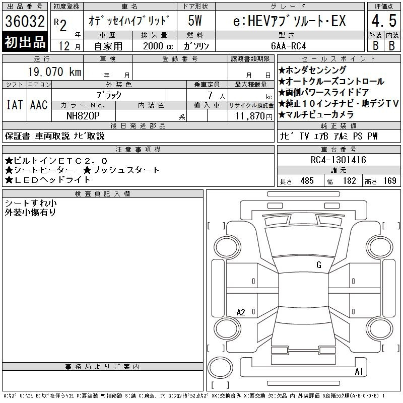 Аукционный лист HONDA ODYSSEY 2020
