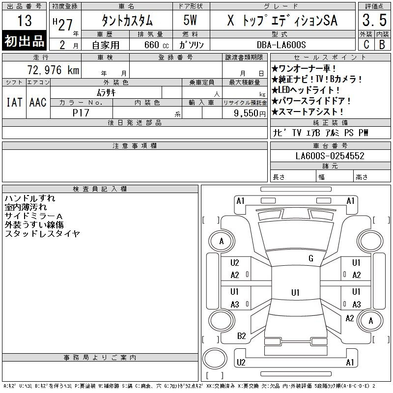 Аукционный лист DAIHATSU TANTO 2015