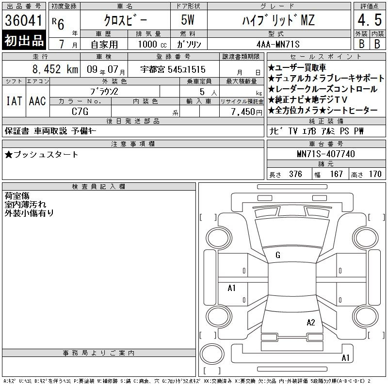 Аукционный лист SUZUKI XBEE 2024