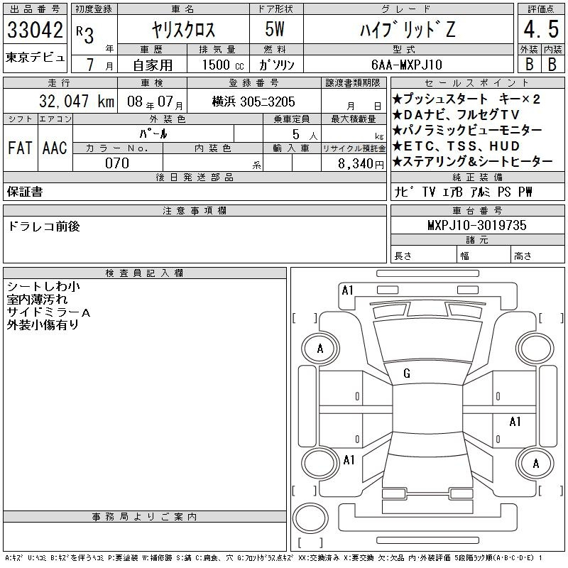 Аукционный лист TOYOTA YARIS CROSS 2021