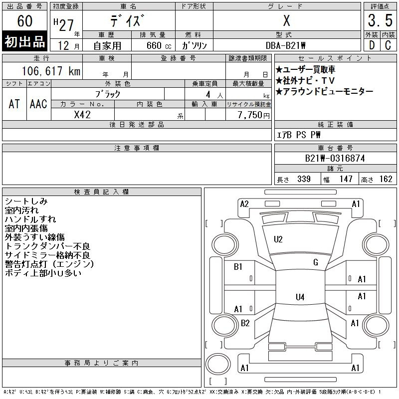 Аукционный лист NISSAN DAYZ 2015