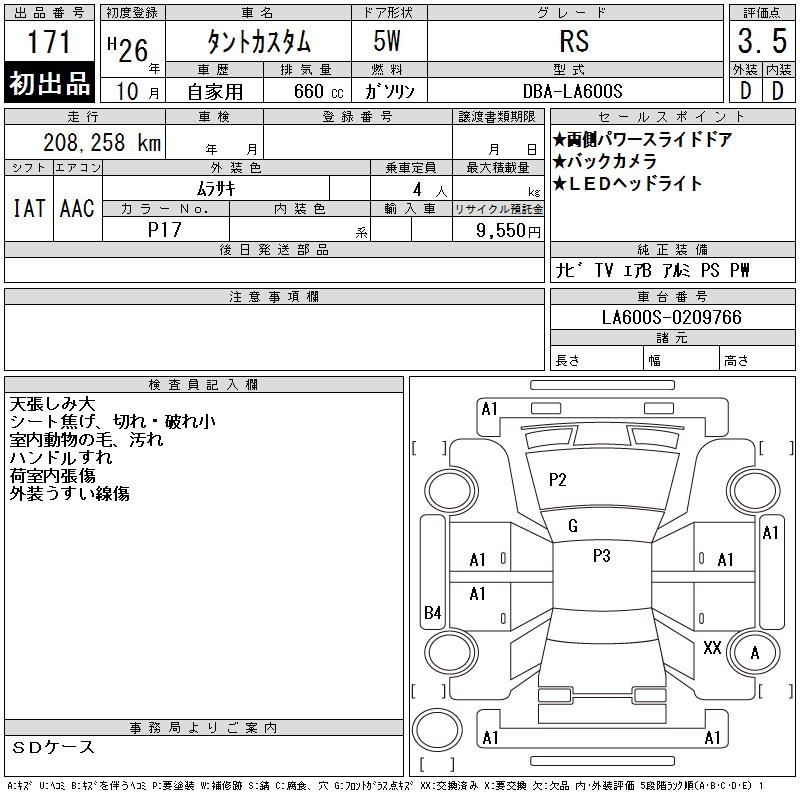 Аукционный лист DAIHATSU TANTO 2014