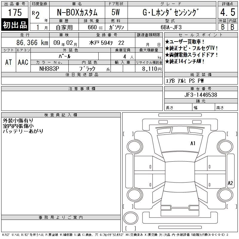 Аукционный лист HONDA N BOX 2020