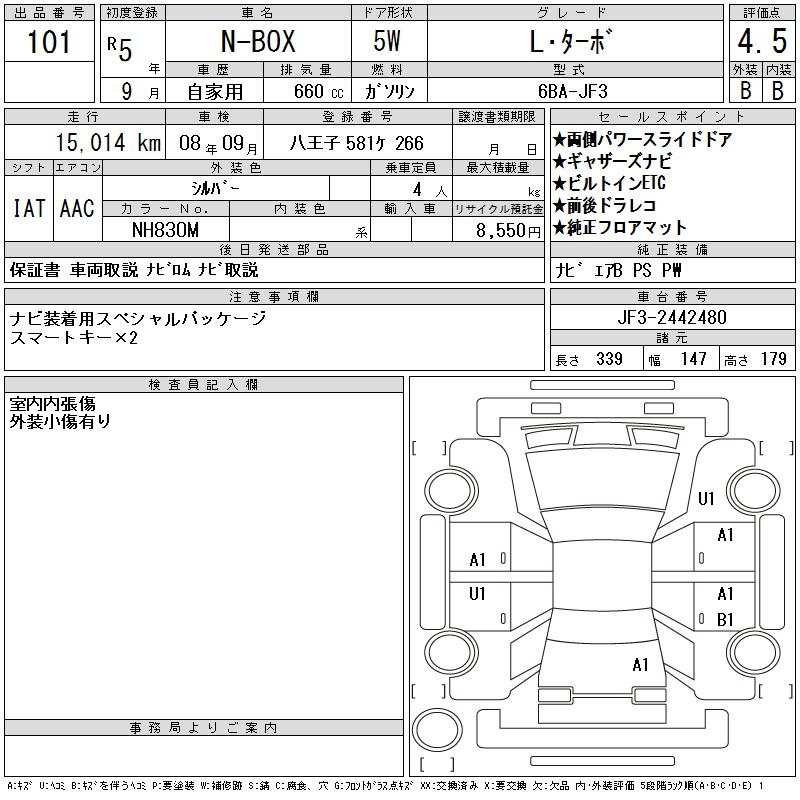 Аукционный лист HONDA N BOX 2023