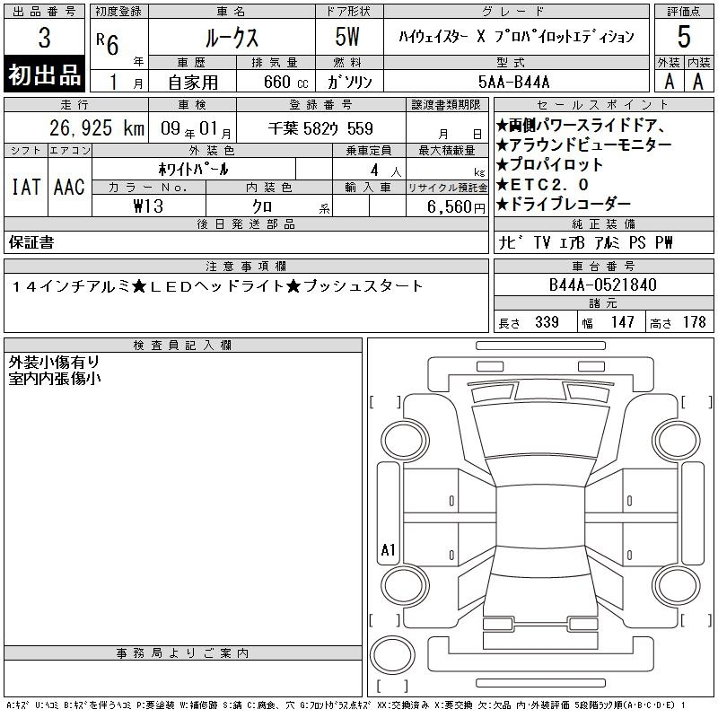 Аукционный лист NISSAN ROOX 2024