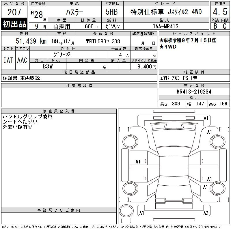 Аукционный лист SUZUKI HUSTLER 2016