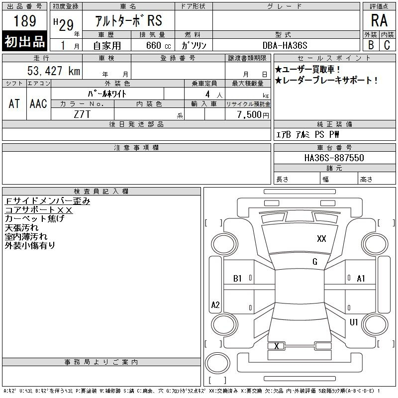 Аукционный лист SUZUKI ALTO 2017
