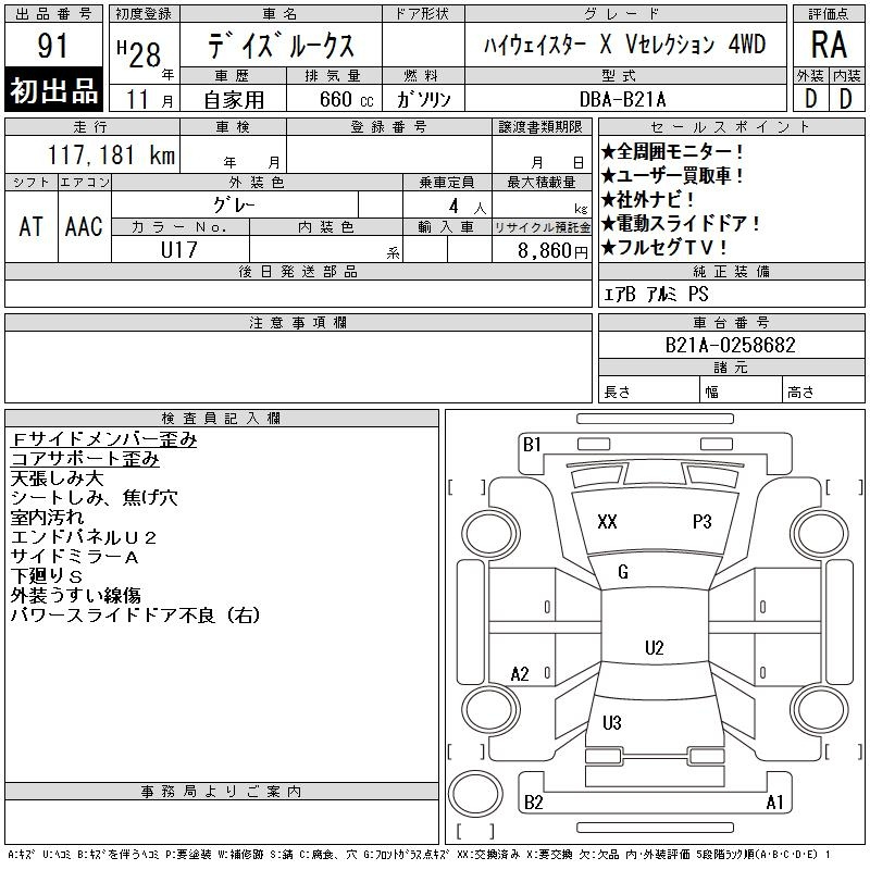 Аукционный лист NISSAN DAYZ ROOX 2016