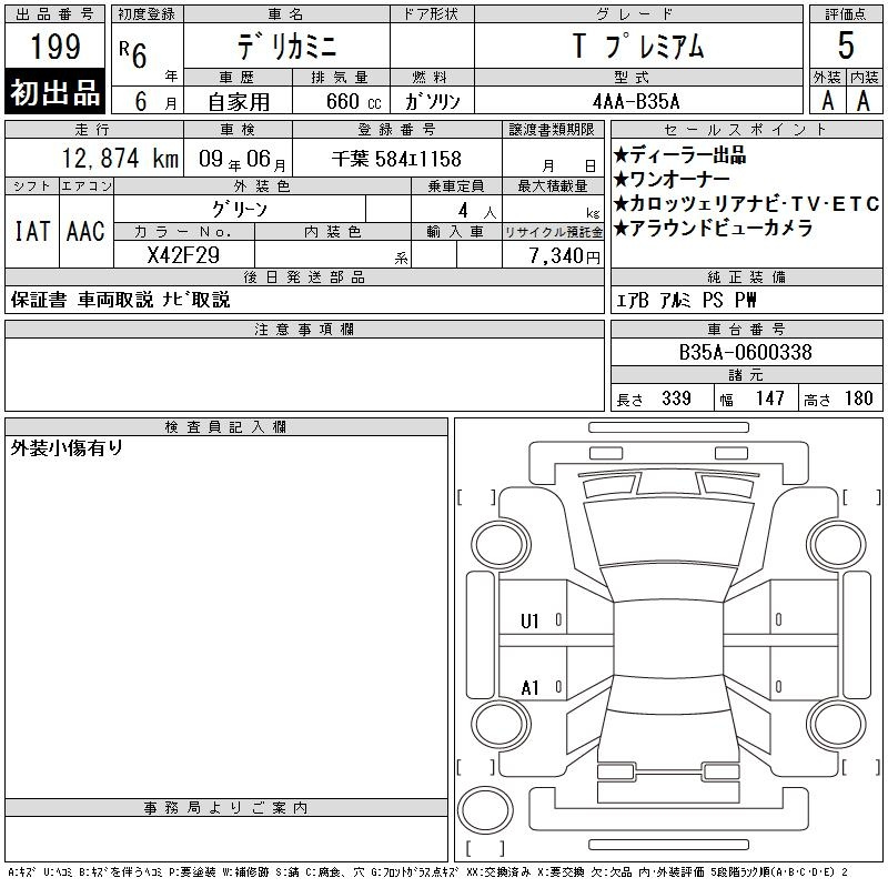 Аукционный лист MITSUBISHI DELICA MINI 2024