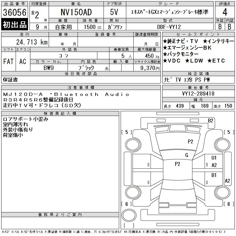 Аукционный лист NISSAN AD 2020