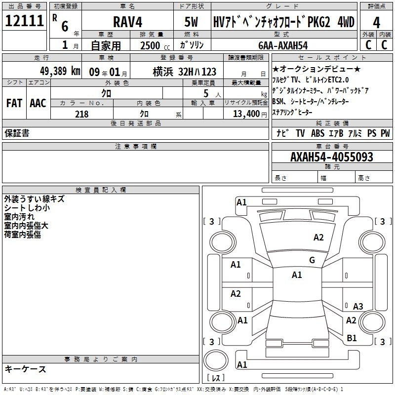 Аукционный лист TOYOTA RAV4 2024