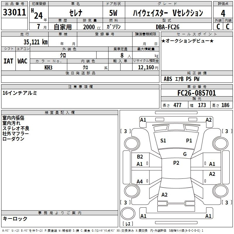 Аукционный лист NISSAN SERENA 2012