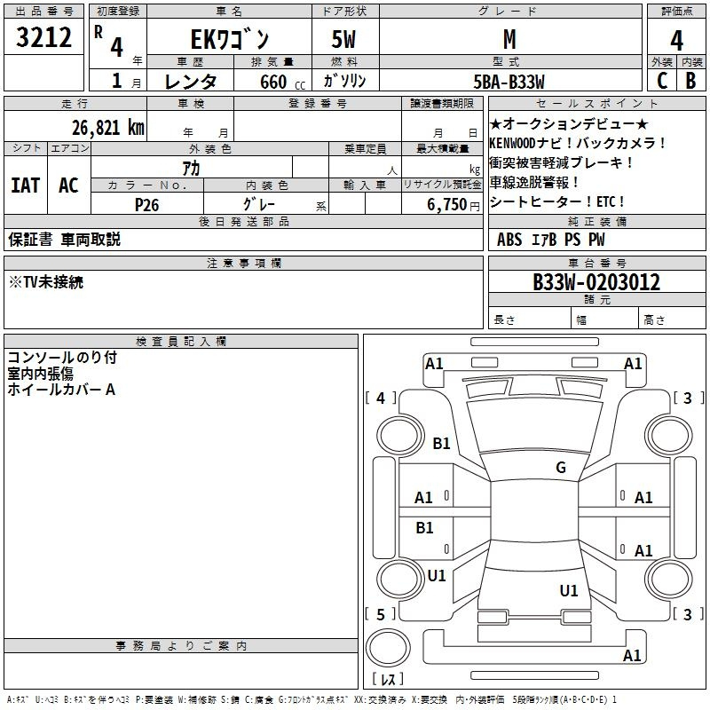 Аукционный лист MITSUBISHI EK WAGON 2022