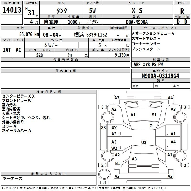 Аукционный лист TOYOTA TANK 2019
