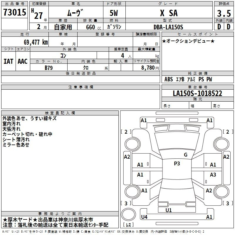 Аукционный лист DAIHATSU MOVE 2015