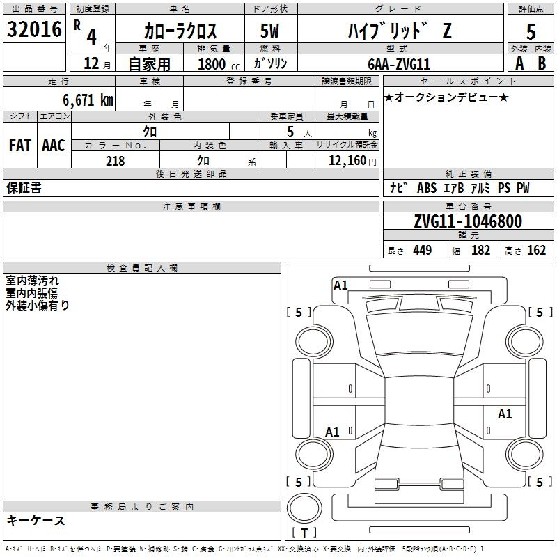 Аукционный лист TOYOTA COROLLA CROSS 2022