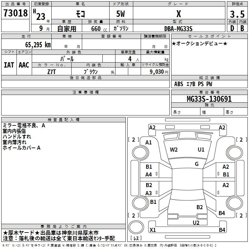 Аукционный лист NISSAN MOCO 2011