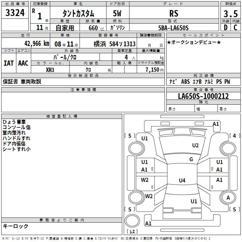 Аукционный лист DAIHATSU TANTO 2019
