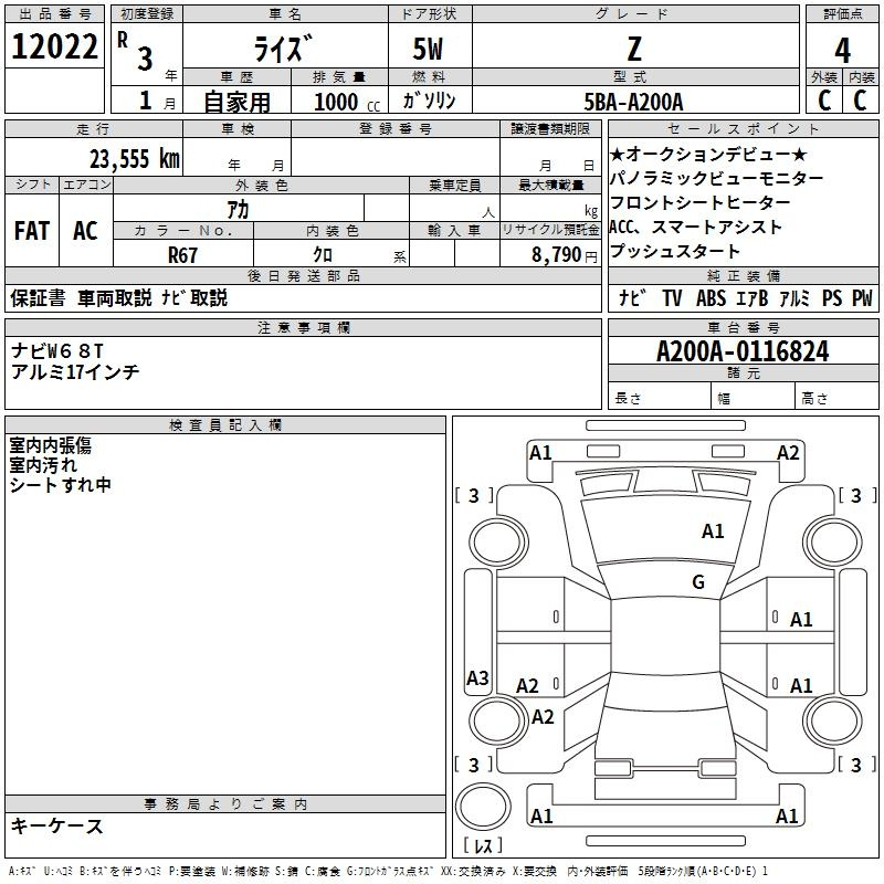 Аукционный лист TOYOTA RAIZE 2021