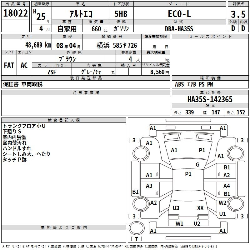 Аукционный лист SUZUKI ALTO ECO 2013