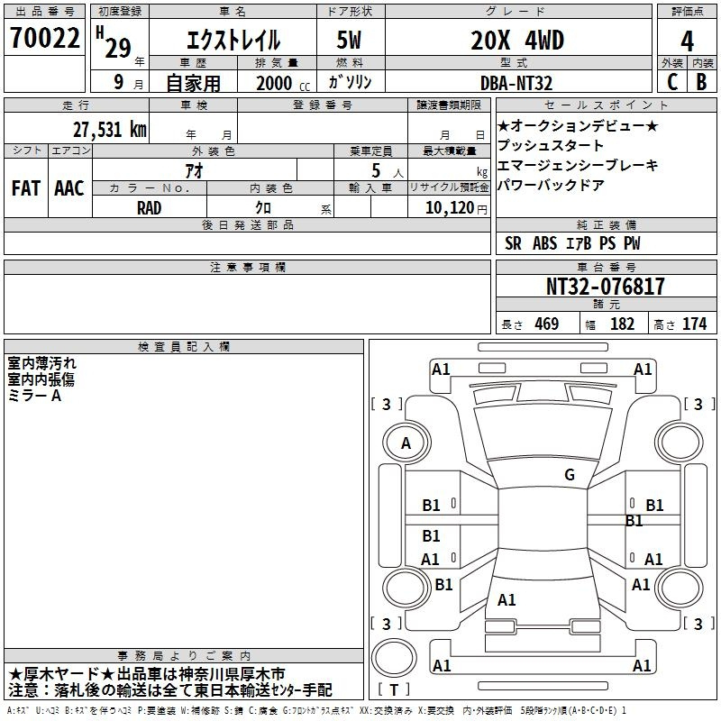Аукционный лист NISSAN X-TRAIL 2017