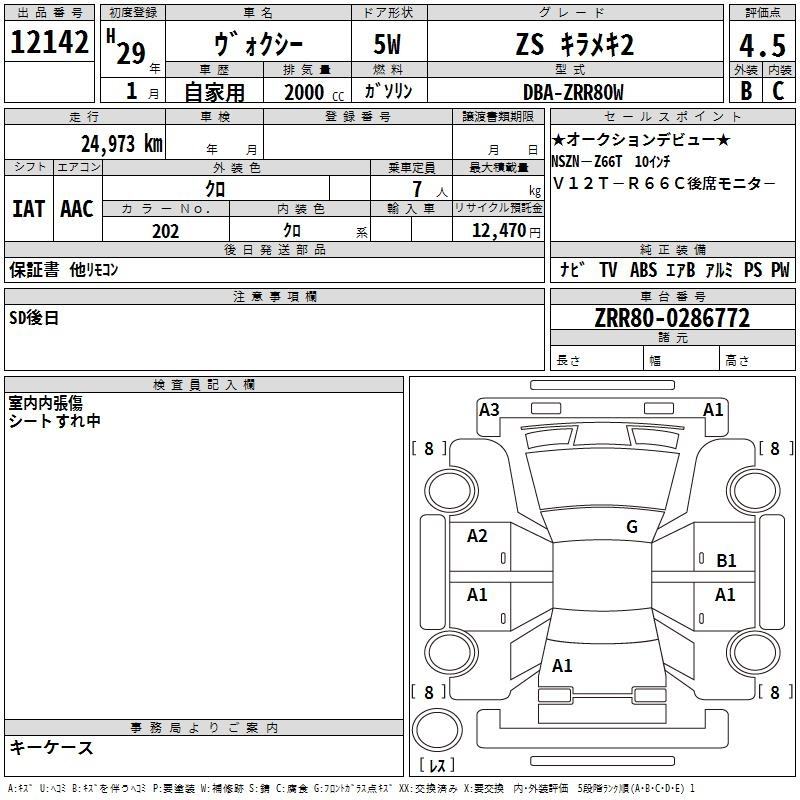 Аукционный лист TOYOTA VOXY 2017