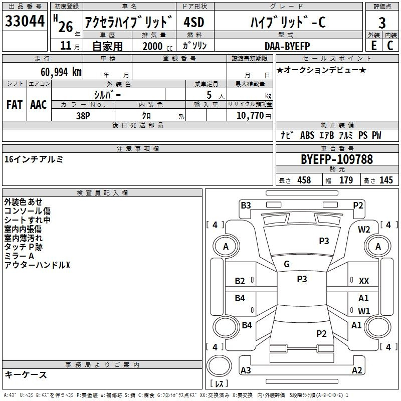 Аукционный лист MAZDA AXELA 2014