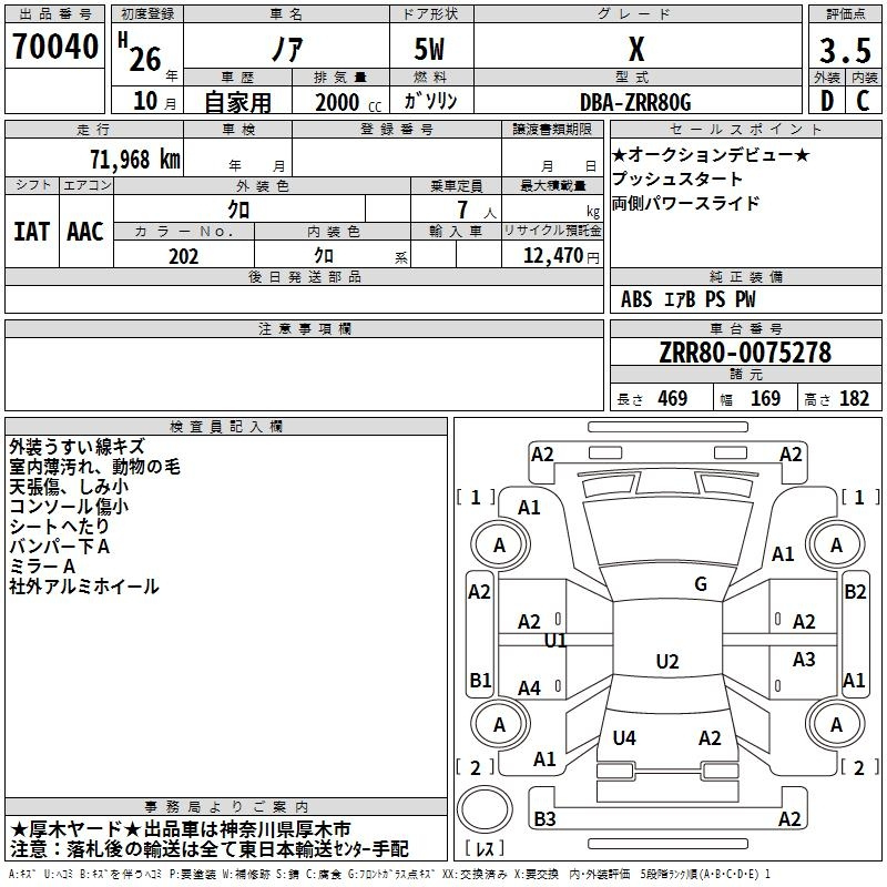 Аукционный лист TOYOTA NOAH 2014