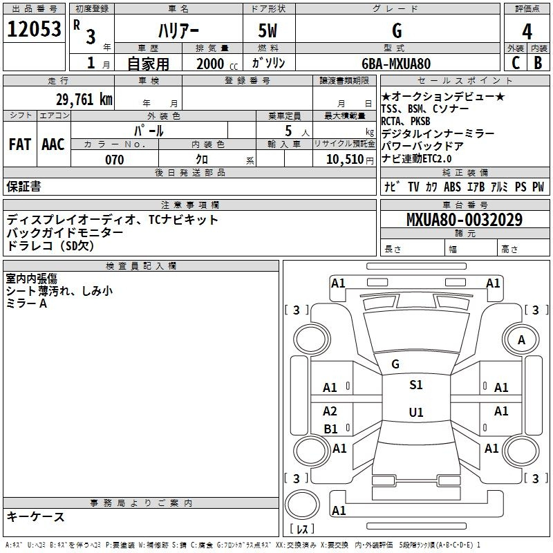 Аукционный лист TOYOTA HARRIER 2021