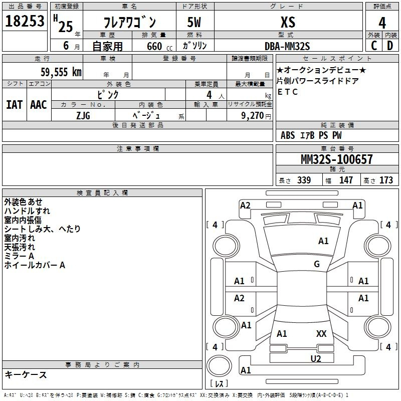 Аукционный лист MAZDA FLAIR WAGON 2013