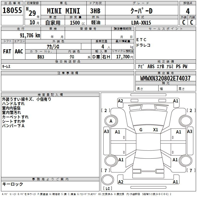 Аукционный лист BMW MINI 2017