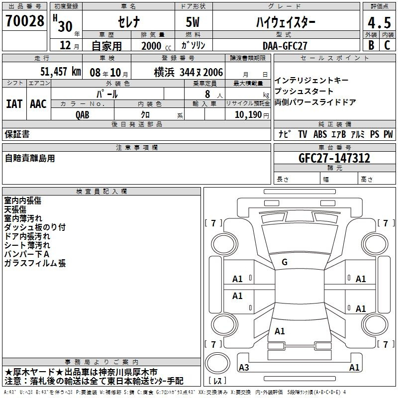 Аукционный лист NISSAN SERENA 2018