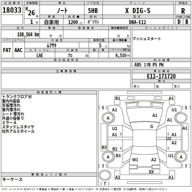 Аукционный лист NISSAN NOTE 2014