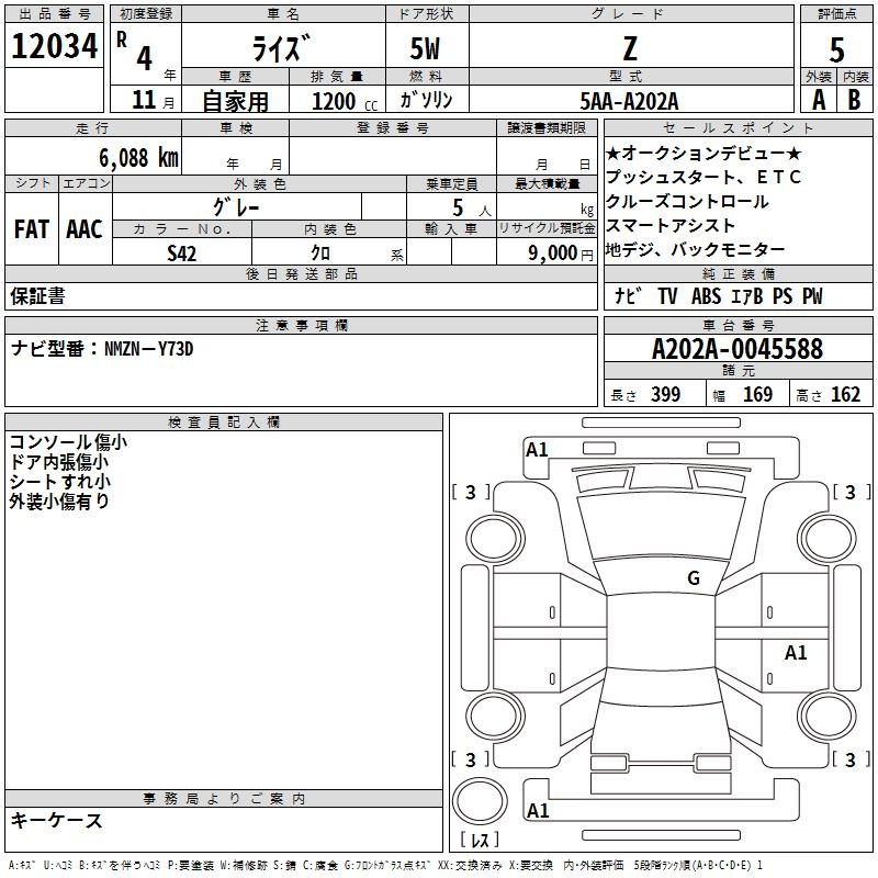 Аукционный лист TOYOTA RAIZE 2022