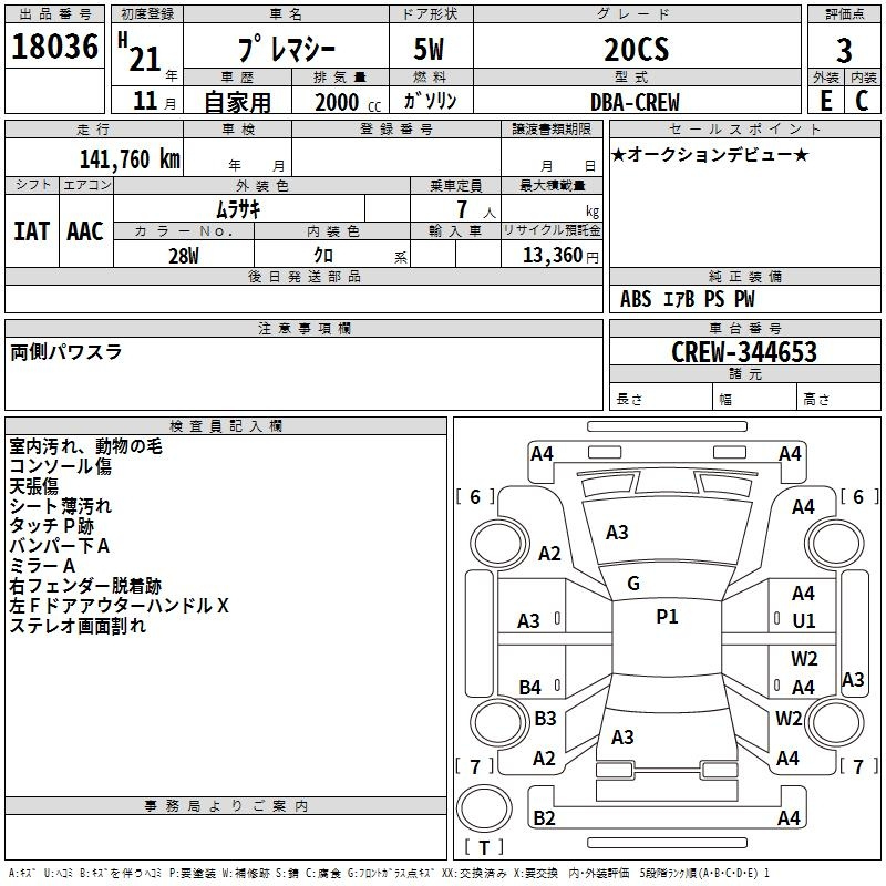 Аукционный лист MAZDA PREMACY 2009