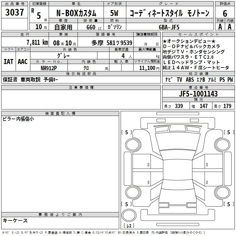 Аукционный лист HONDA N BOX 2023