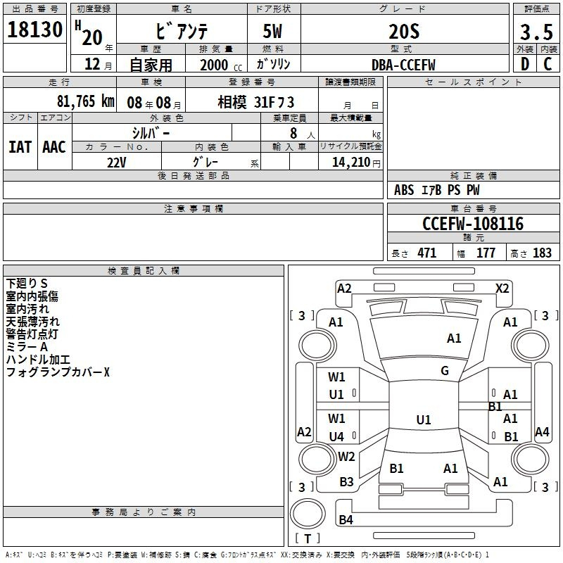 Аукционный лист MAZDA BIANTE 2008