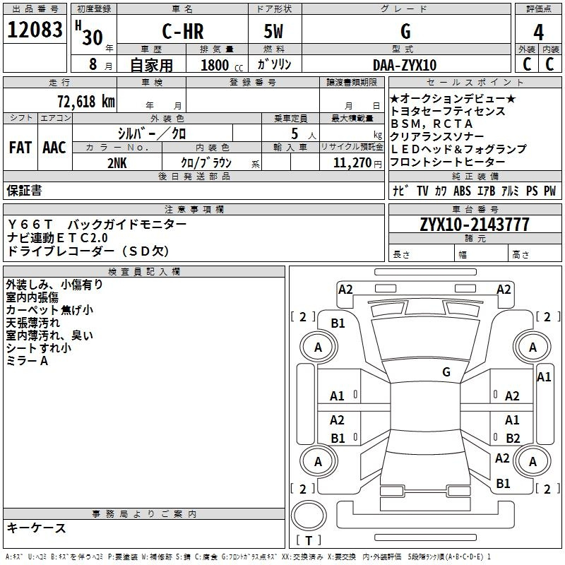 Аукционный лист TOYOTA C-HR 2018