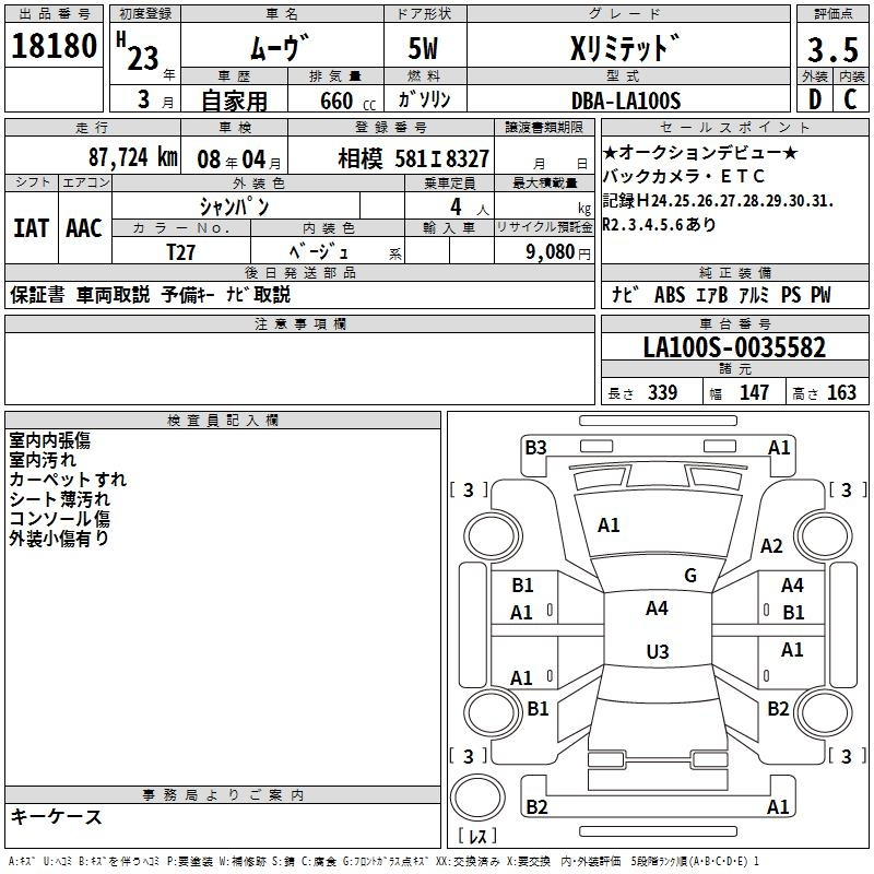 Аукционный лист DAIHATSU MOVE 2011