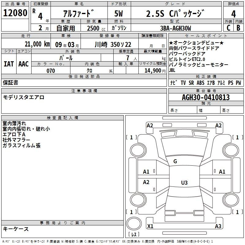 Аукционный лист TOYOTA ALPHARD 2022