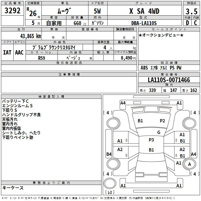 Аукционный лист DAIHATSU MOVE 2014
