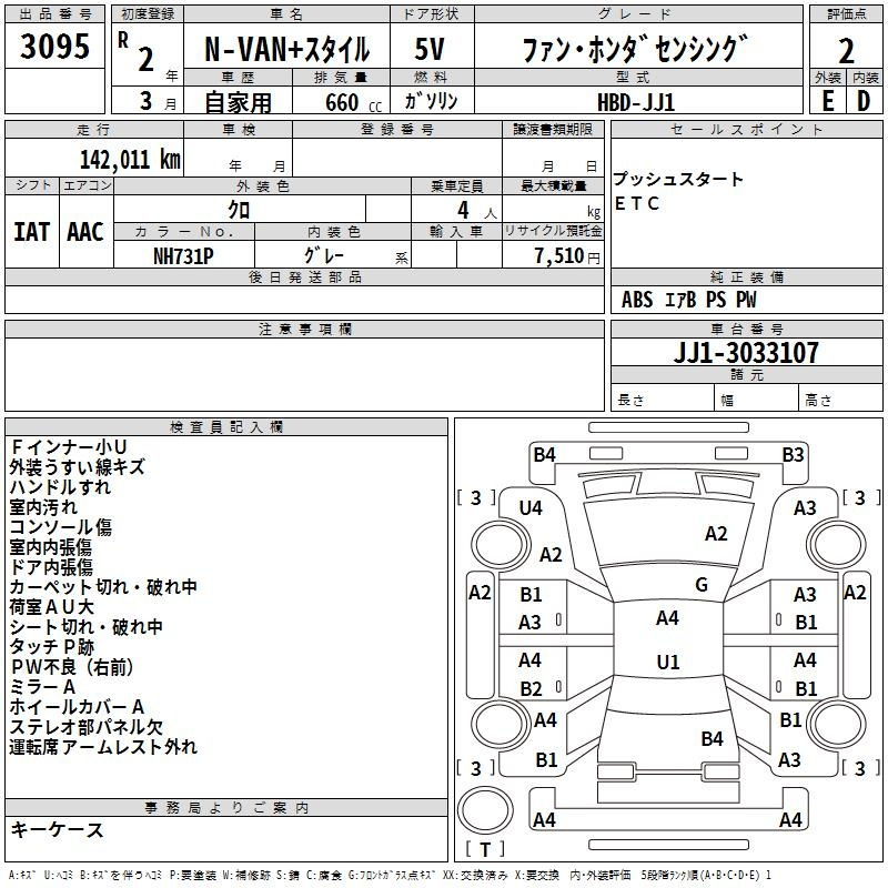 Аукционный лист HONDA N VAN 2020